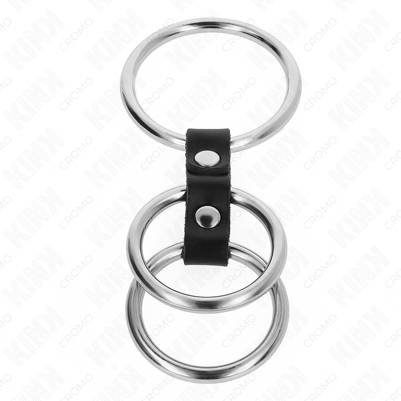 KINK - 3.7CM - 5CM TRIPLE METAL COCK RING CONNECTED WITH LEATHER