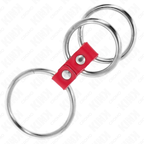 KINK - 3.7CM TO 5CM TRIPLE METAL COCK RING CONNECTED WITH RED LEATHER