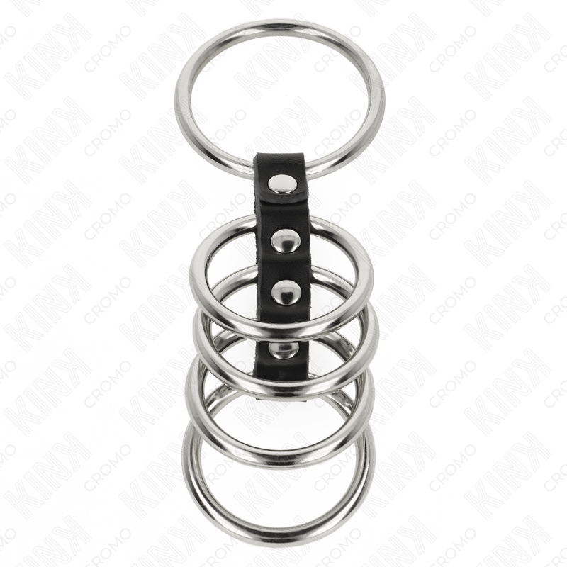KINK - 5 COCK RINGS 3.7CM TO 5CM METAL CONNECTED BY LEATHER