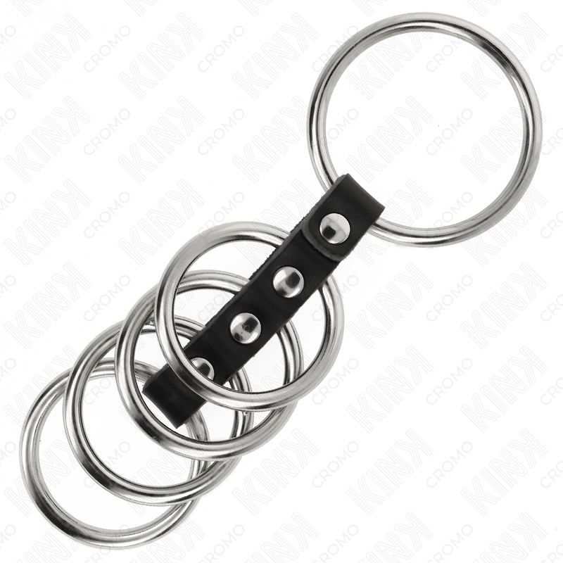 KINK - 5 COCK RINGS 3.7CM TO 5CM METAL CONNECTED BY LEATHER