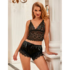 SUBBLIME - 953942 VESTAGLIA DA NOTTE CASUAL IN SETA + PANTALONI IN PIZZO NERO L/XL