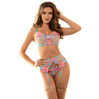 SUBBLIME - 954109 BRA + SLIP WITH BELTED FLORAL BRA BLUE S/M