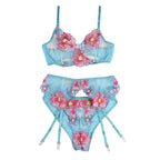 SUBBLIME - 954109 BRA + SLIP WITH BELTED FLORAL BRA BLUE S/M