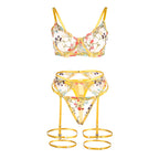 SUBBLIME - 954345 BRA + THONG + BELT FLORAL BRA YELLOW S/M