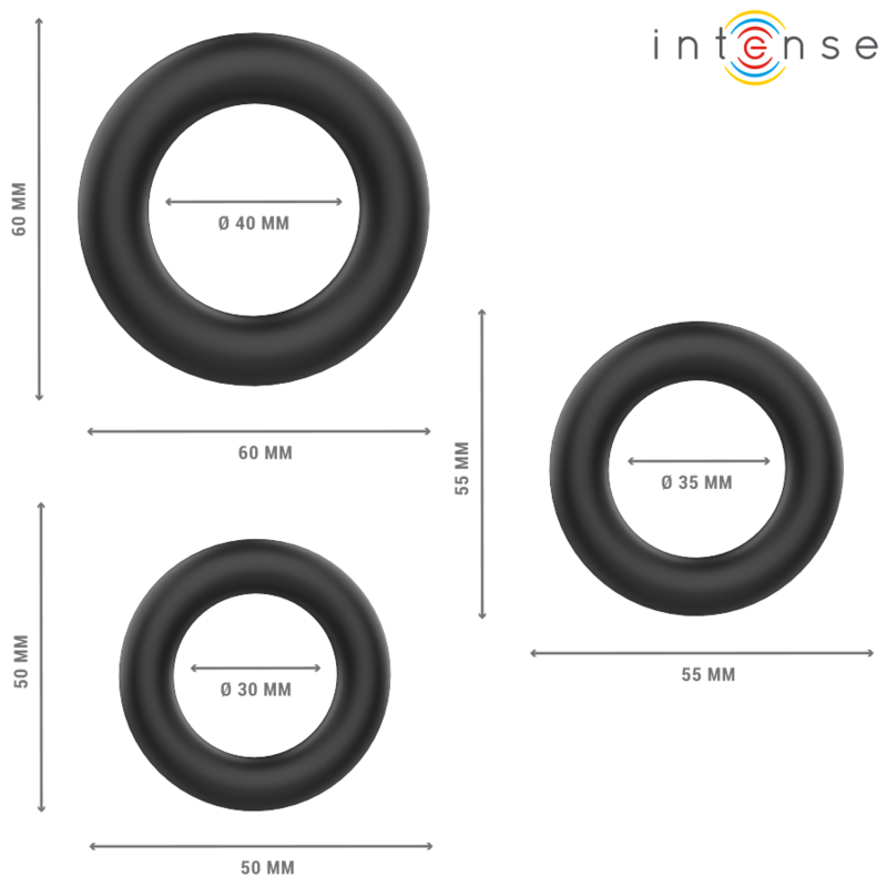 INTENSE - HUGH 3 BASIC BLACK SILICONE COCK RINGS