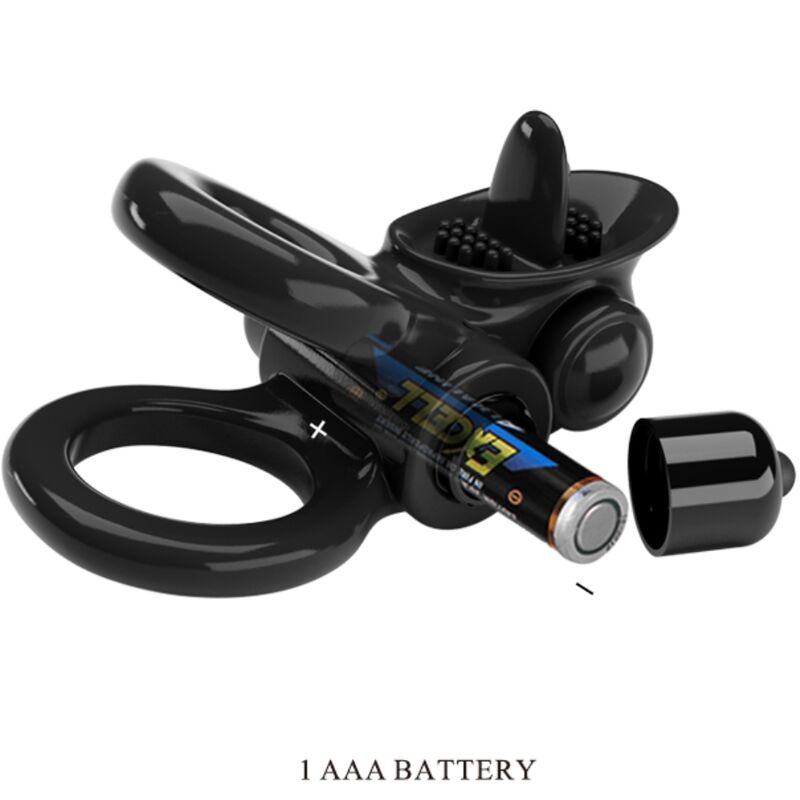 PRETTY LOVE - PASSIONATE RING DOUBLE VIBRATING RING + BLACK CLITORAL STIMULATOR