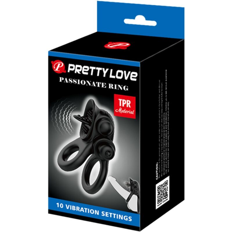 PRETTY LOVE - ANNEAU PASSIONNÉ DOUBLE VIBRANT + STIMULATEUR CLITORIAL NOIR