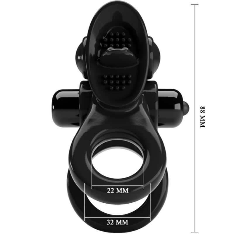 PRETTY LOVE - ANNEAU PASSIONNÉ DOUBLE VIBRANT + STIMULATEUR CLITORIAL NOIR