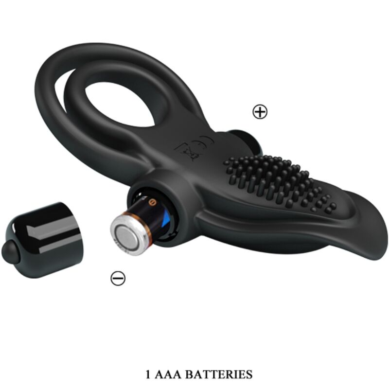 PRETTY LOVE - ANNEAU VIBRANT DOUBLE + STIMULATEUR CLITORIAL 10 VIBRATIONS NOIR