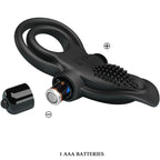 PRETTY LOVE - ANNEAU VIBRANT DOUBLE + STIMULATEUR CLITORIAL 10 VIBRATIONS NOIR