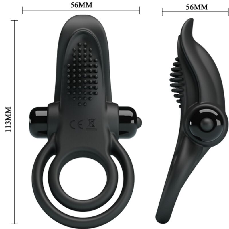 PRETTY LOVE - ANNEAU VIBRANT DOUBLE + STIMULATEUR CLITORIAL 10 VIBRATIONS NOIR