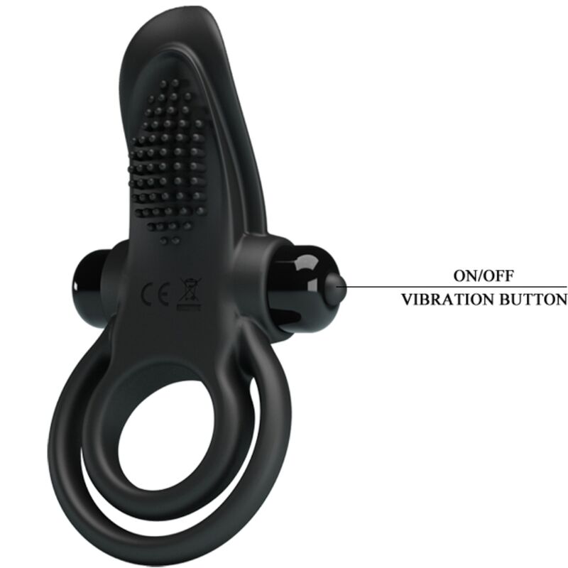 PRETTY LOVE - DOUBLE VIBRATING RING + CLITORAL STIMULATOR 10 VIBRATIONS BLACK