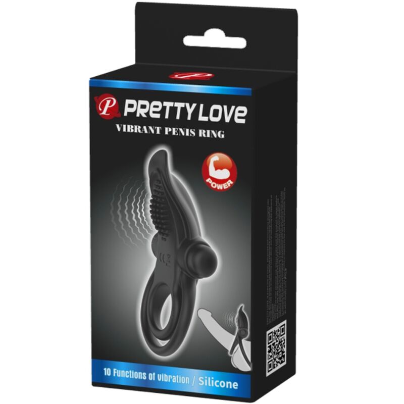 PRETTY LOVE - ANNEAU VIBRANT DOUBLE + STIMULATEUR CLITORIAL 10 VIBRATIONS NOIR