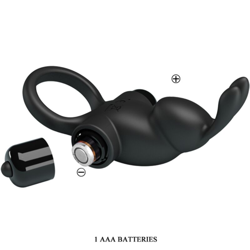 PRETTY LOVE - Anneau vibrant + stimulateur clitoridien lapin à 10 vibrations, noir