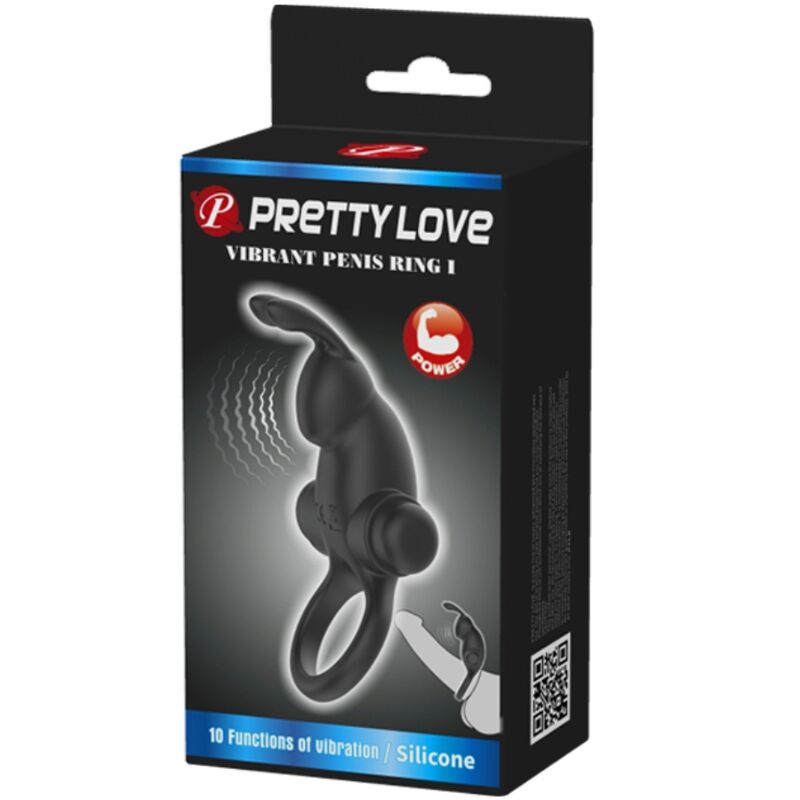 PRETTY LOVE - Anneau vibrant + stimulateur clitoridien lapin à 10 vibrations, noir