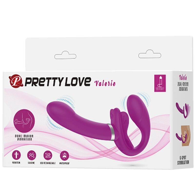 PRETTY LOVE - VALERIE VIBRATEUR À DOUBLE STRAP-ON 12 VIBRATIONS VIOLET