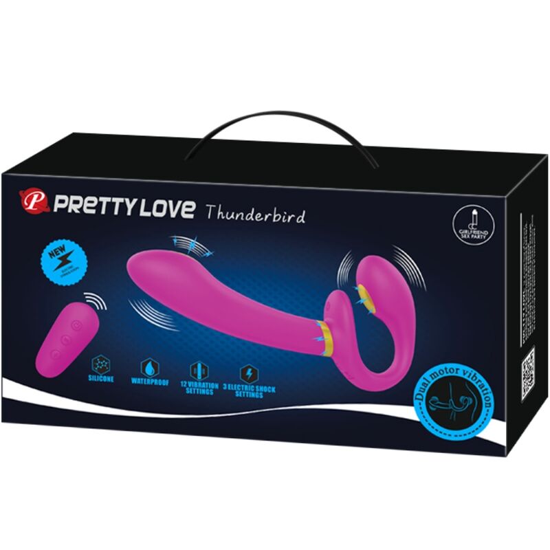 PRETTY LOVE - THUNDERBIRD DOUBLE VIBRATOR WITH STRAP-ON AND REMOTE CONTROL PURPLE