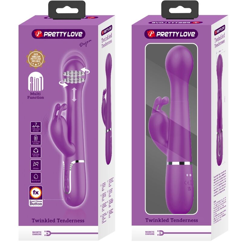 PRETTY LOVE - DEJON 3 IN 1 MULTIFUNCTIONAL PURPLE RABBIT VIBRATOR