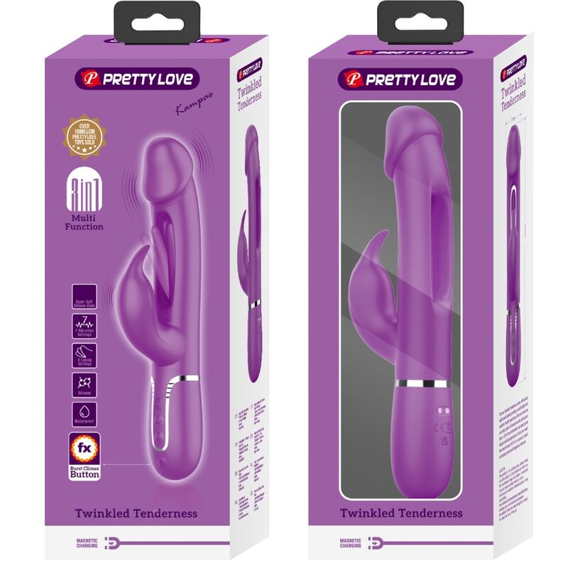 PRETTY LOVE - KAMPAS 3 IN 1 MULTIFUNCTIONAL PURPLE RABBIT VIBRATOR