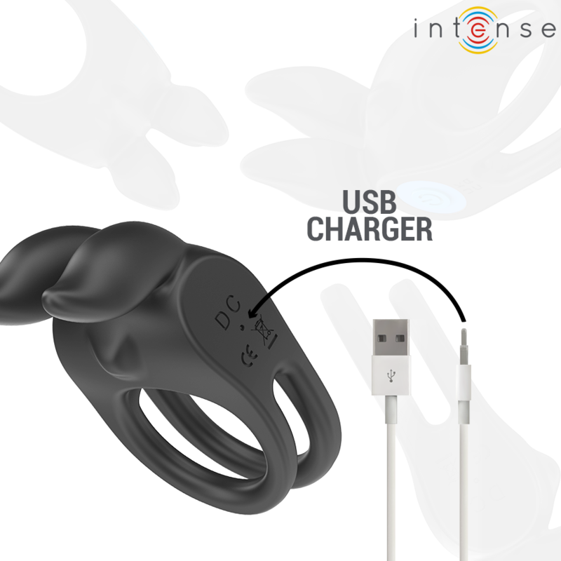 INTENSE - SAM DOUBLE COCK RING VIBRATOR 10 VIBRATIONS BLACK