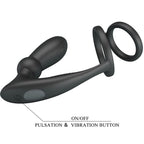 PRETTY LOVE - ANELLO PER PENE EMONI + TAPPO ANALE 12 VIBRAZIONI NERO