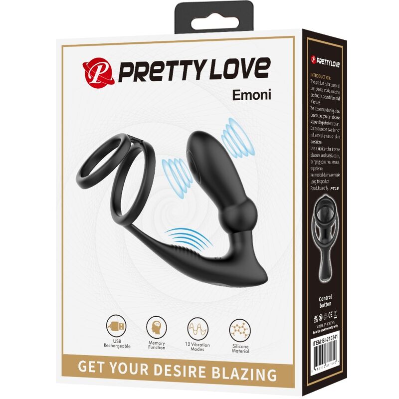 PRETTY LOVE - Anneau pénien EMONI + Plug Black Butter à 12 vibrations