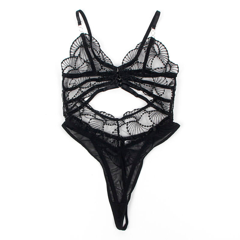 SUBBLIME - 955212 TRANSPARENT BODYSUIT WITH HOLLOWED BLACK LACE S/M