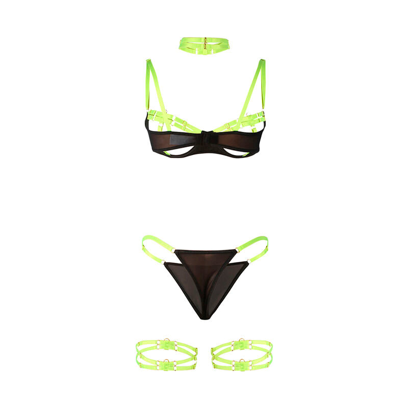 SUBBLIME - 955274 FLUORESCENT GREEN BRA SET WITH NECKLACE AND LEG DETAILS S/M