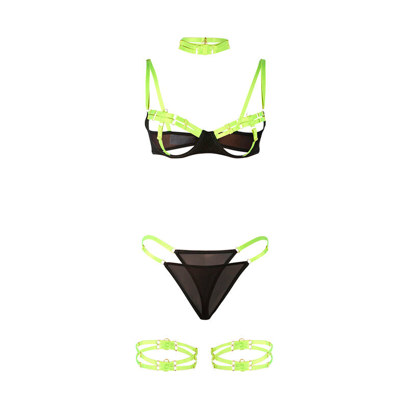 SUBBLIME - 955274 FLUORESCENT GREEN BRA SET WITH NECKLACE AND LEG DETAILS S/M