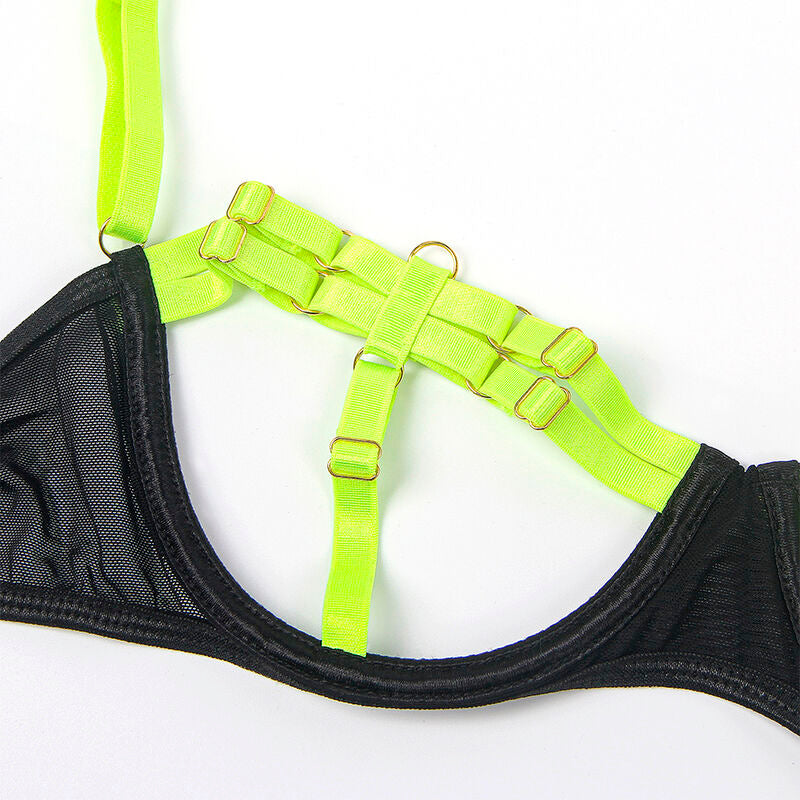 SUBBLIME - 955274 FLUORESCENT GREEN BRA SET WITH NECKLACE AND LEG DETAILS S/M