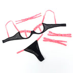 SUBBLIME - 955298 COMPLETO REGGISENO CON COLLANA E DETTAGLI GAMBA ROSA FLUO S/M