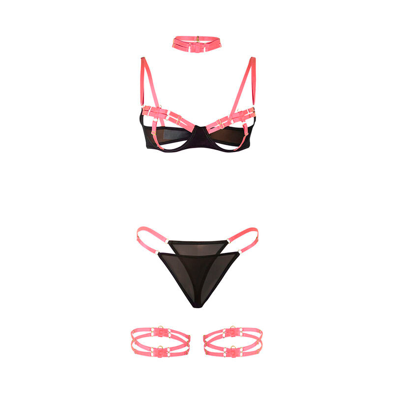SUBBLIME - 955304 FLUORESCENT PINK BRA SET WITH NECKLACE AND LEG DETAILS L/XL