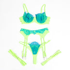 SUBBLIME - 955311 COMPLETO REGGISENO CON PIZZO E LINEE GIARRETRICI VERDE E BLU S/M