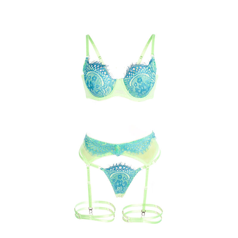 SUBBLIME - 955328 COMPLETE BRA WITH LACE AND GARTER LINES GREEN AND BLUE L/XL
