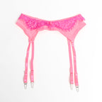 SUBBLIME - 955366 PINK AND PURPLE LACE AND GARTER LINE BRA SET L/XL