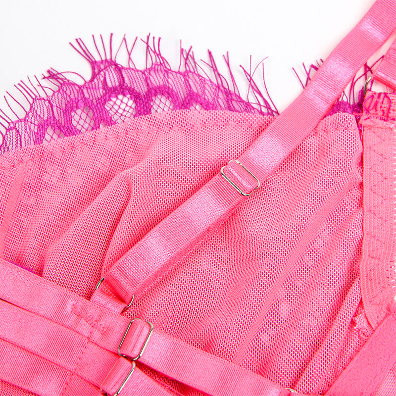 SUBBLIME - 955366 COMPLETO REGGISENO CON PIZZO E LINEE DI GIARRETTIERA ROSA E VIOLA L/XL