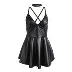 SUBBLIME - 955380 ROBE À BRETELLES EN CUIR NOIR L/XL