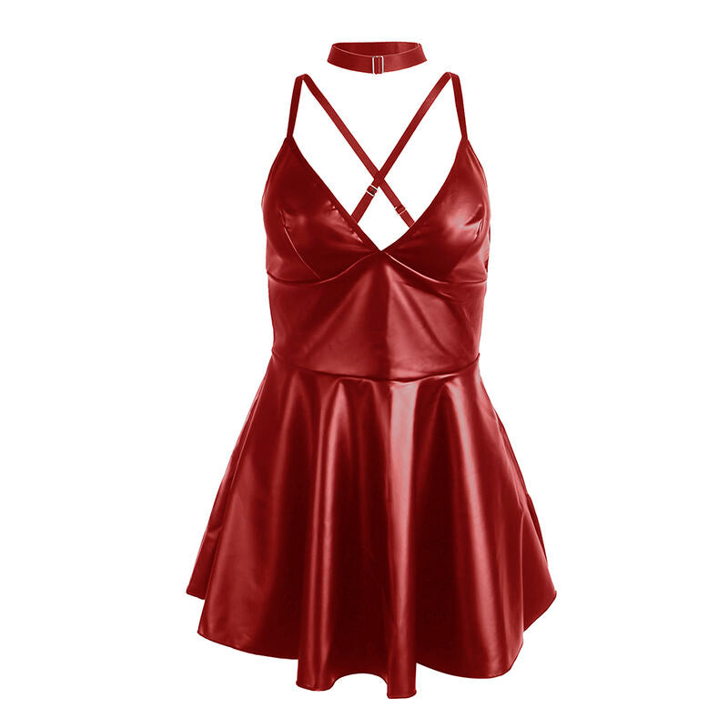 SUBBLIME - 955397 BURGUNDY LEATHER STRAPS DRESS S/M