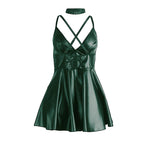 SUBBLIME - 955434 GREEN LEATHER STRAPS DRESS S/M