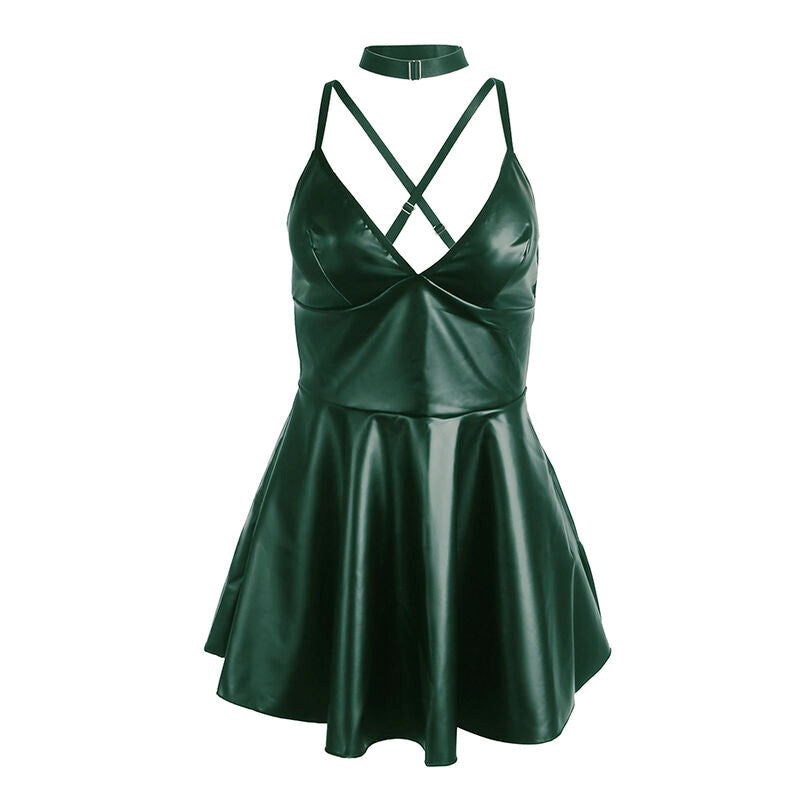 SUBBLIME - 955434 GREEN LEATHER STRAPS DRESS S/M