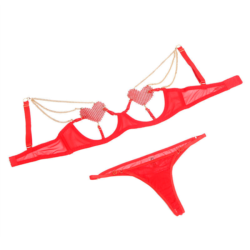 SUBBLIME - 955519 RED MESH HEART AND CHAIN ​​BRA SET S/M