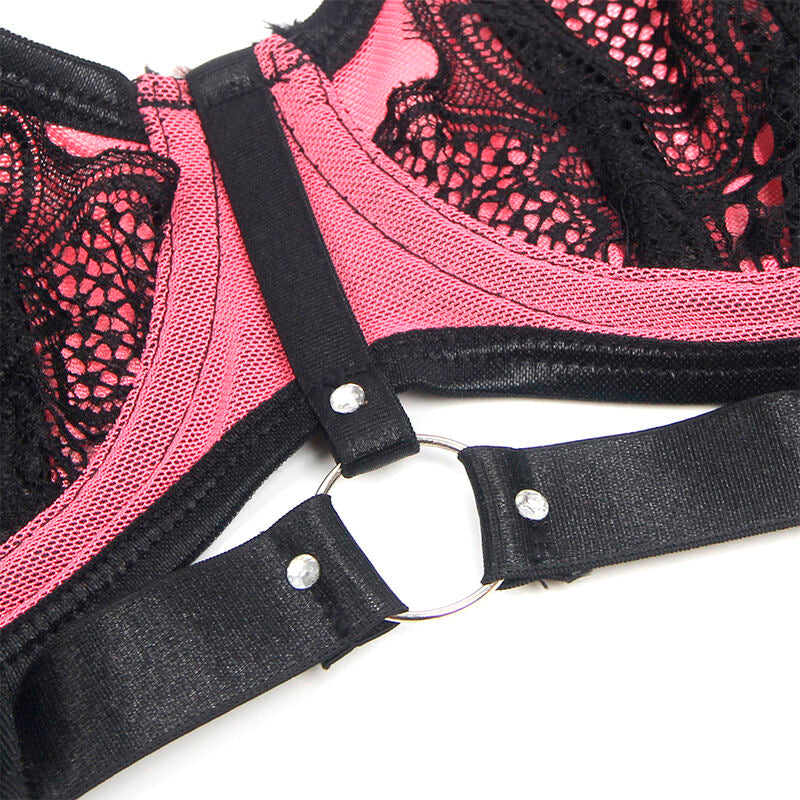 SUBBLIME - 955588 PINK PATENT LEATHER BRA SET WITH MESH ZIP L/XL