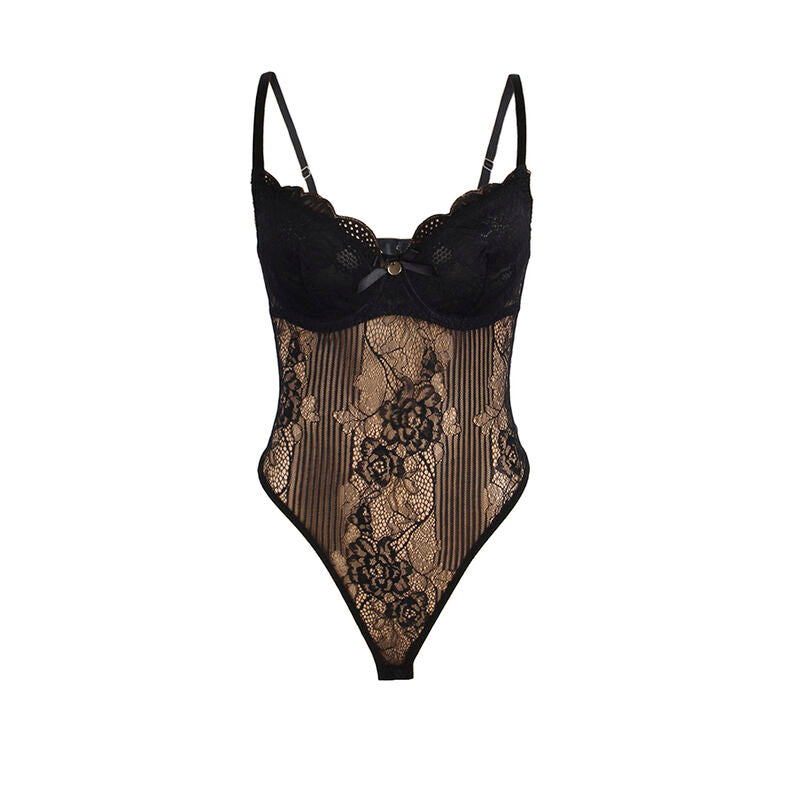 SUBBLIME - 955625 BLACK LOWER CLOSURE LACE BODYSUIT L/XL