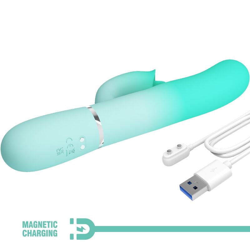 PRETTY LOVE - GIGI MULTIFUNCTIONAL RABBIT VIBRATOR, AQUA GREEN