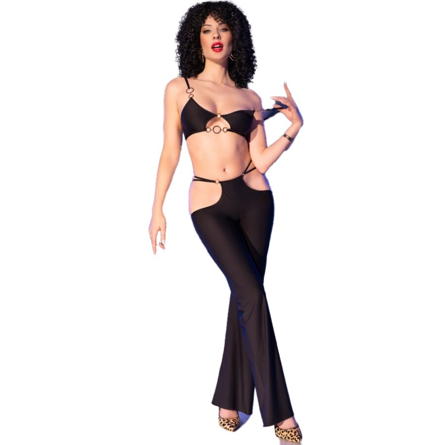 CHILIROSE - CR 4851 ENSEMBLE HAUT ET LEGGING NOIR AVEC ACCESSOIRES DORÉS S