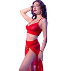 CHILIROSE - CR 4850 ENSEMBLE HAUT ET LEGGING ROUGE AVEC ACCESSOIRES DORÉS M