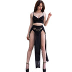 CHILIROSE - CR 4672 BLACK TOP SKIRT AND THONG WITH GOLD CHAINS S