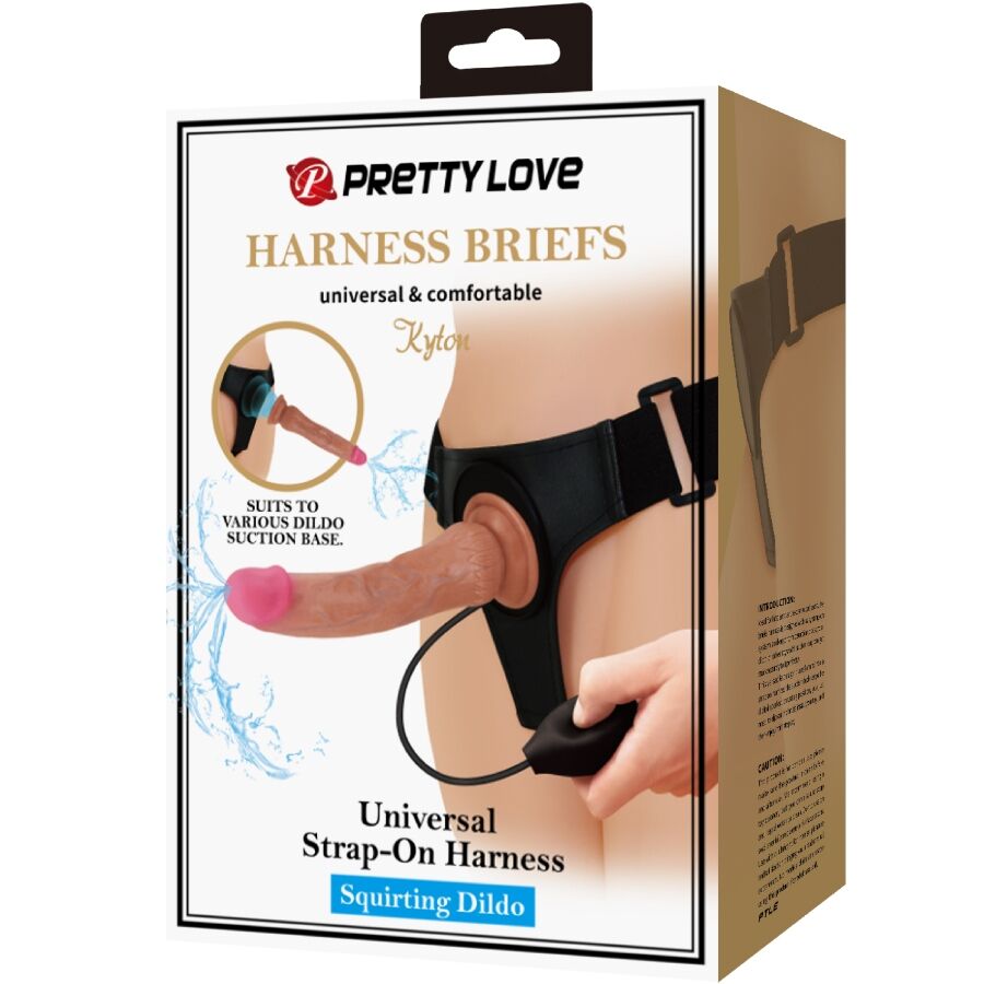 PRETTY LOVE - KYTON UNIVERSAL HARNESS SLIP WITH SQUIRTING DILDO 19 CM MULATED