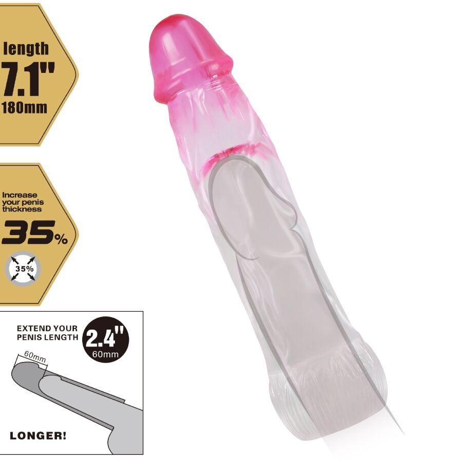 PRETTY LOVE - REALISTIC BLACK 6CM PINK PENIS ENLARGEMENT SHEATH