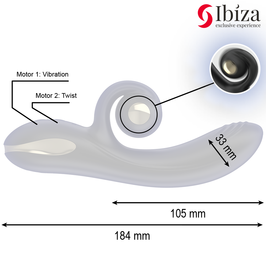 IBIZA - VIBRATEUR TWISTER AVEC STIMULATEUR COURBÉ ET VIBRO-ROTATION
